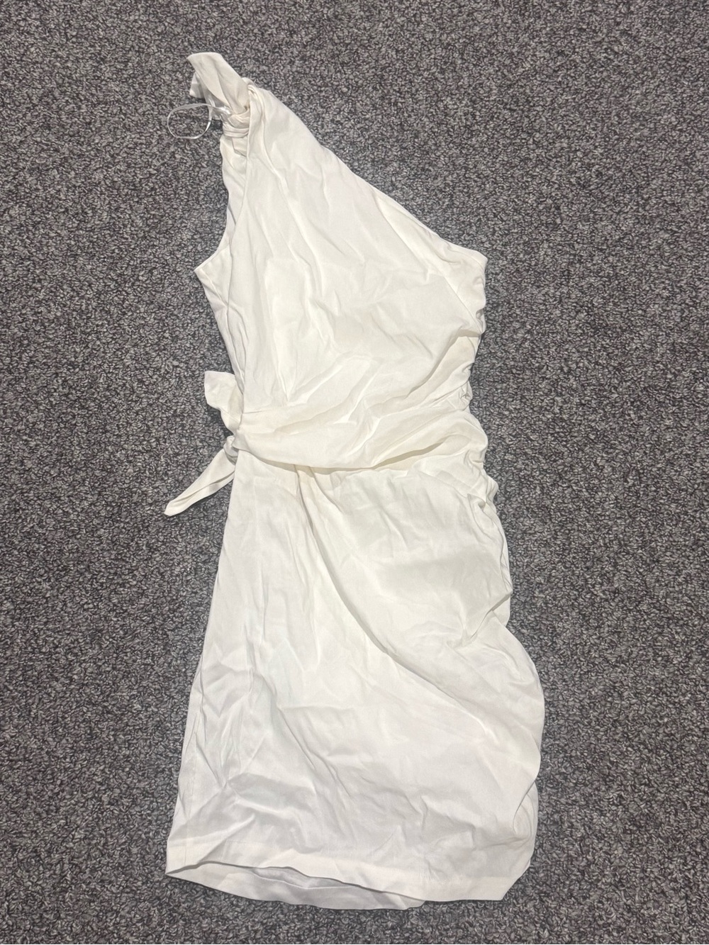 NWT Zara One-Shoulder Ivory Mini Dress with Side Tie - Picture 7 of 7